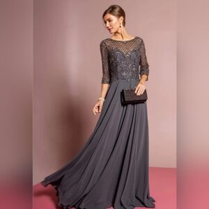 GLS by Gloria Sequined Illusion Bateau Women's A-line Charcoal Dress Size Small